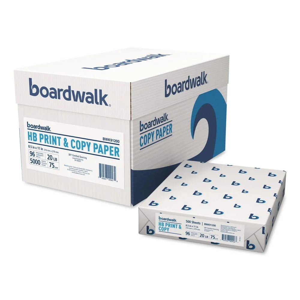 Boardwalk 8.5 in. x 11 in. 20 lbs. Bond Weight High-Bright Multipurpose Paper - White (10-Reams/Carton)