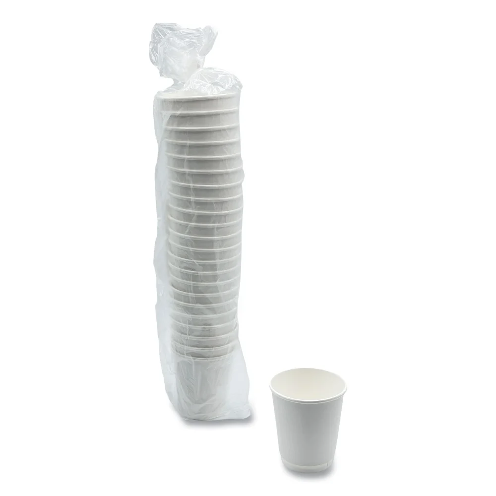 Boardwalk BWKDW10HCUPPK 10 oz Double-Walled Paper Hot Cups - White (25/Pack)