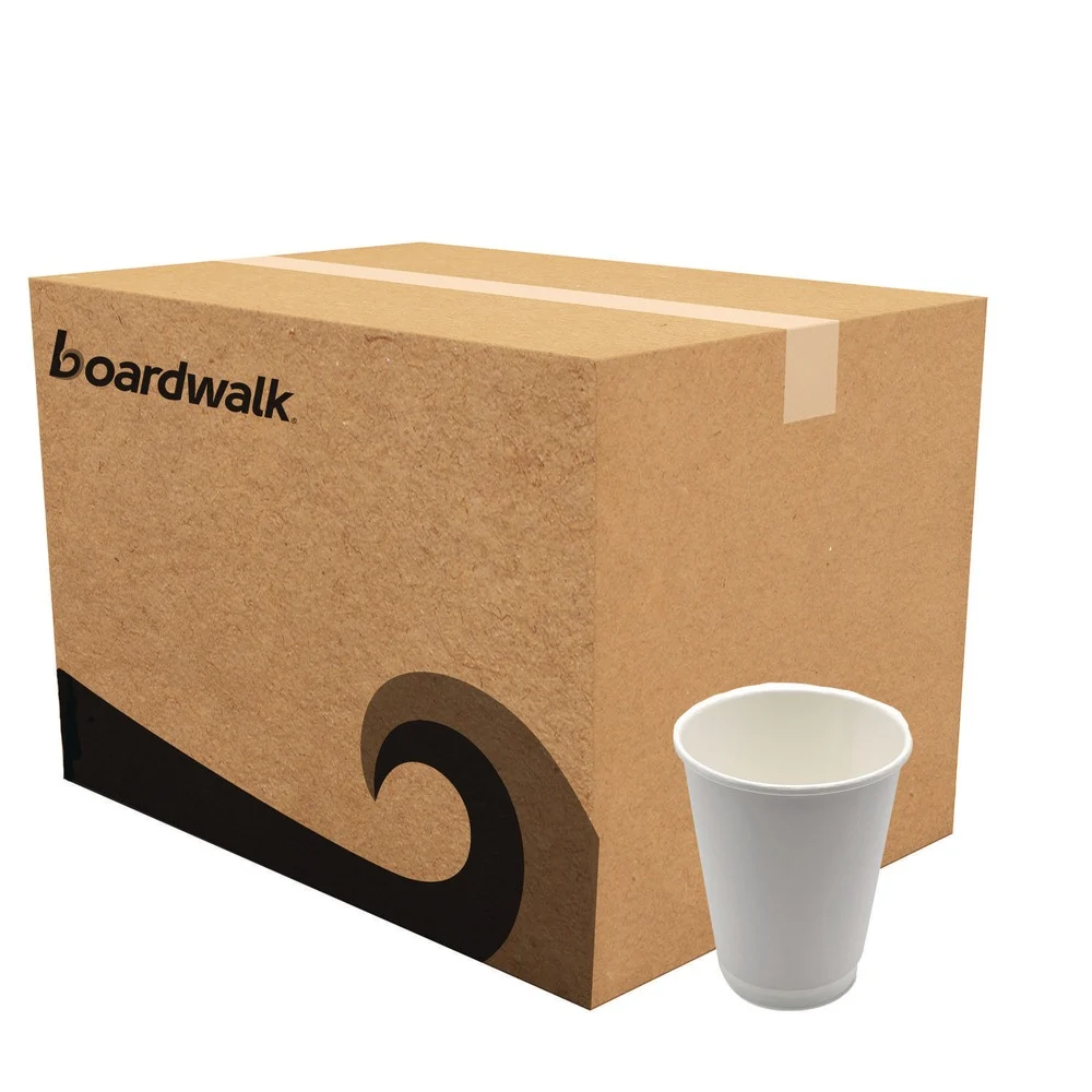 Boardwalk BWKDW12HCUP 12 oz Double-Walled Paper Hot Cups - White (500/Carton)