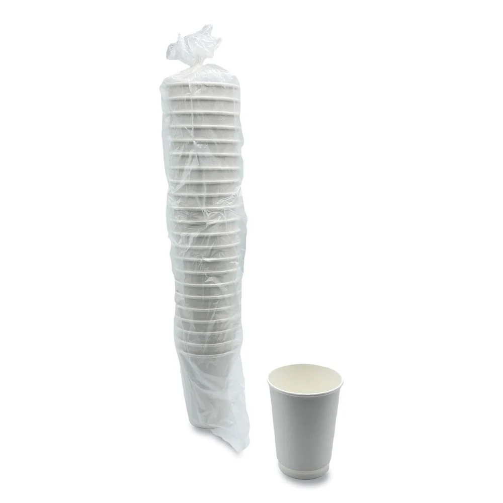 Boardwalk BWKDW12HCUPPK 12 oz Double-Walled Paper Hot Cups - White (25/Pack)