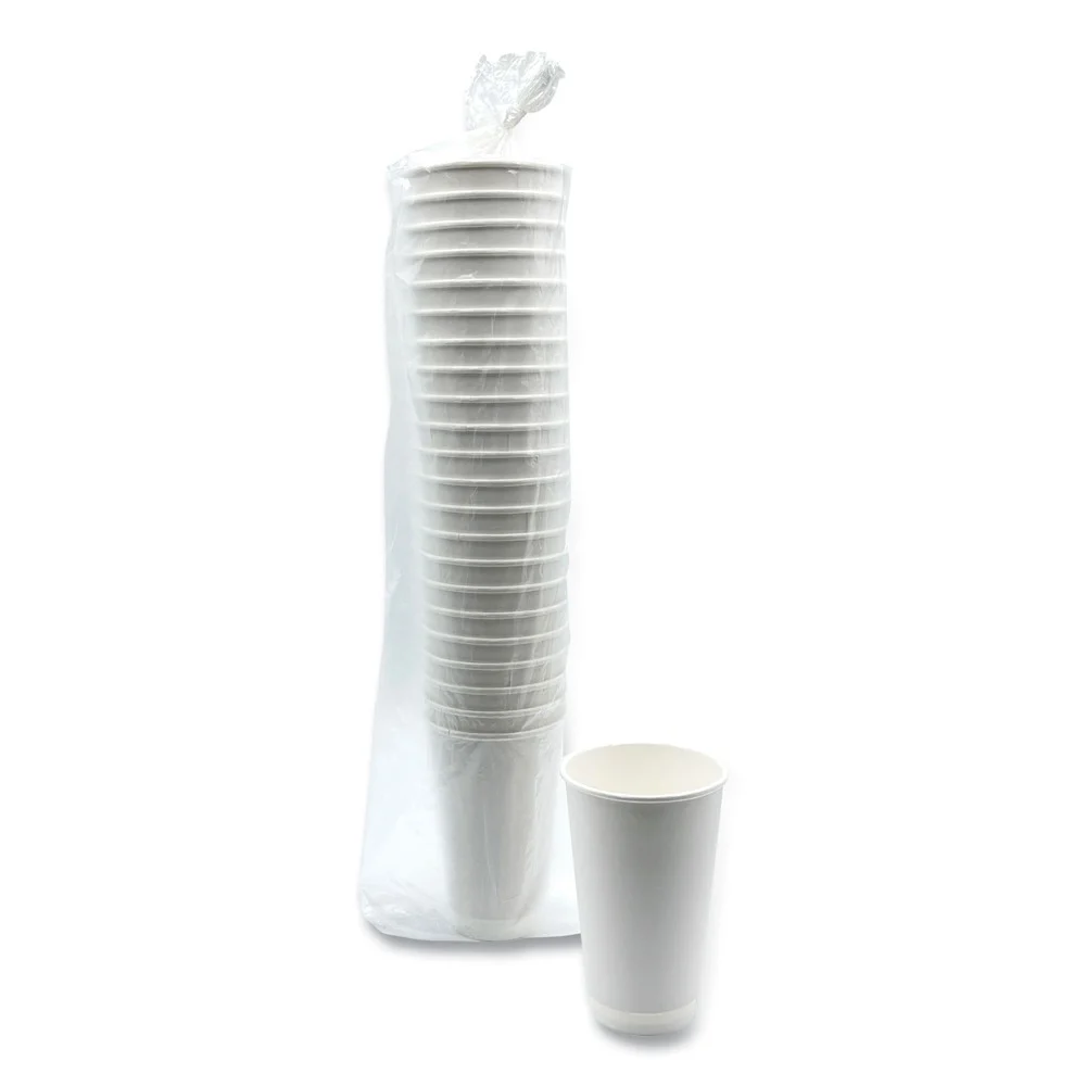 Boardwalk 16 oz Double-Walled Paper Hot Cups - White (500/Carton)