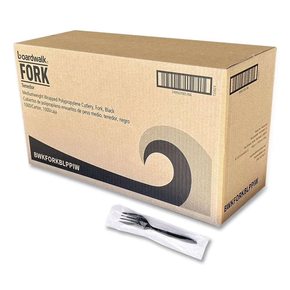 Boardwalk Mediumweight Wrapped Polypropylene Fork Cutlery - Black (1000/Carton)