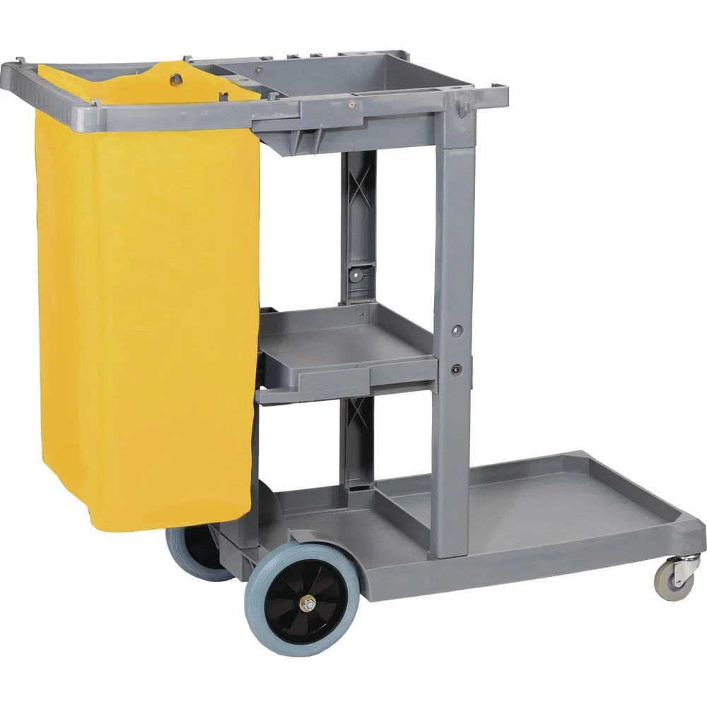 Boardwalk 19 in. x 45 in. x 39 in. 4 Shelves 1 Bin Plastic Janitor's Cart - Gray
