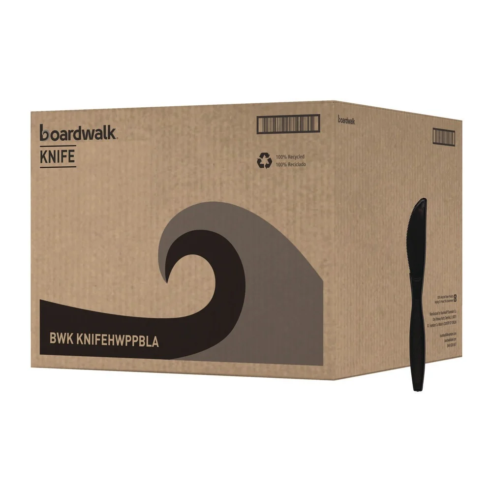 Boardwalk BWKKNIFEHWPPBLA Heavyweight Polypropylene Knife Cutlery - Black (1000/Carton)