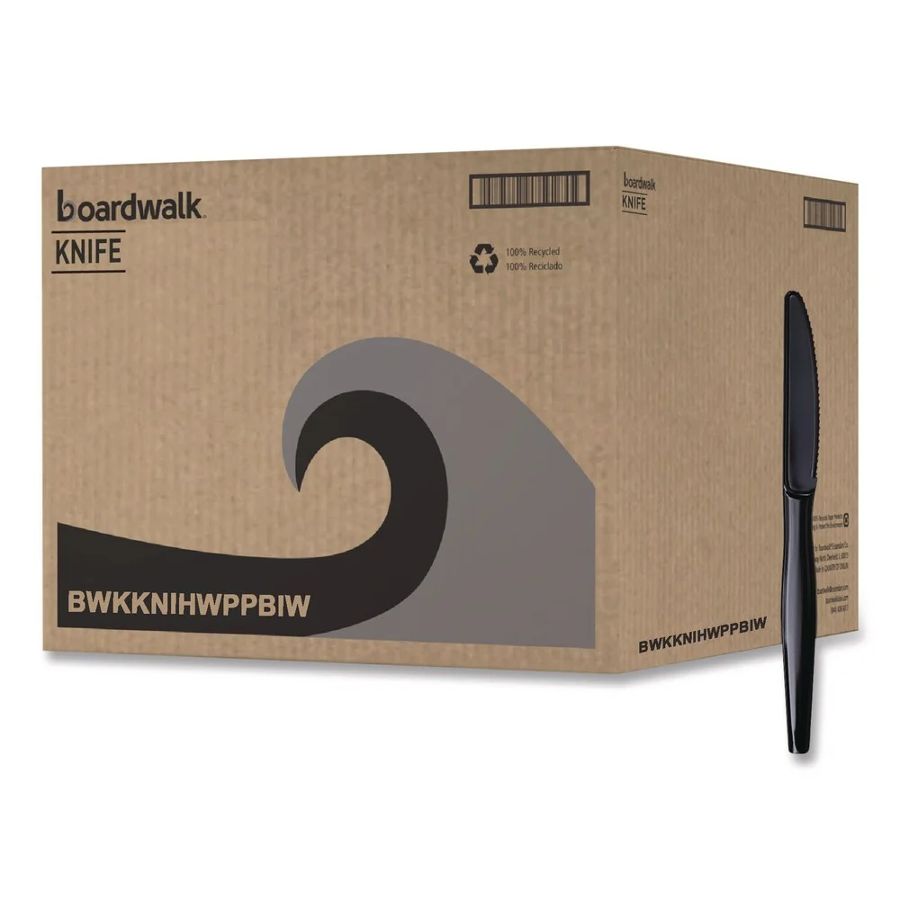Boardwalk BWKKNIHWPPBIW Heavyweight Wrapped Polypropylene Knife - Black (1000/Carton)