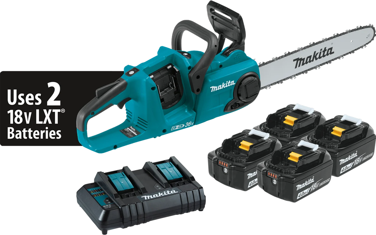 36V (18V X2) LXT? Brushless 16" Chain Saw Kit with 4 Batteries (4.0Ah), Makita-built outer rotor, XCU04CM1