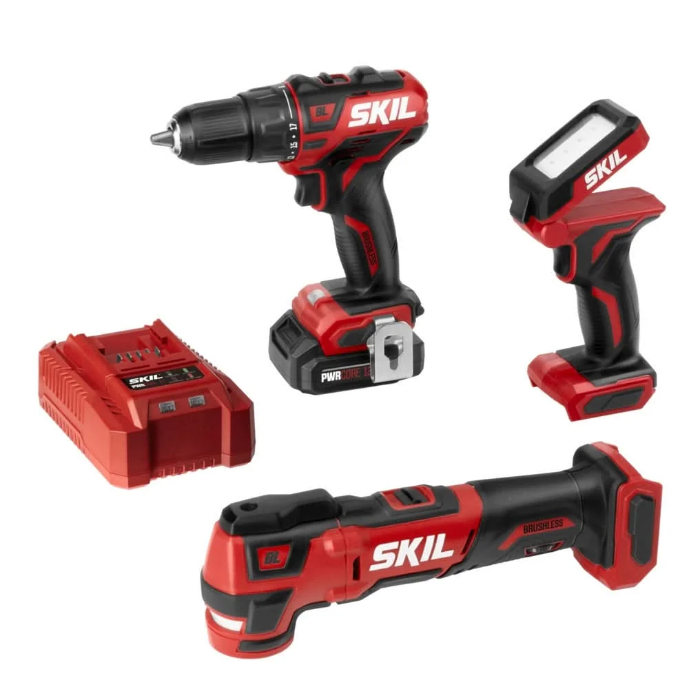 SKIL PWR CORE 12 Brushless 12V 3-Tool Combo Kit: Drill Driver, Multi-Tool & Area Light