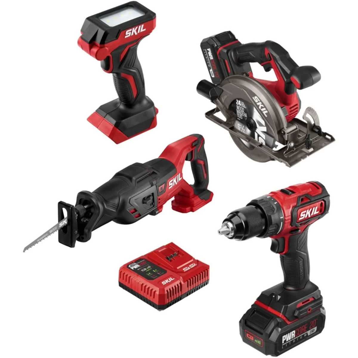 SKIL CB7488B-20 PWRCORE 20 Brushless 20V 4-Tool Combo Kit with PWR JUMP Charger