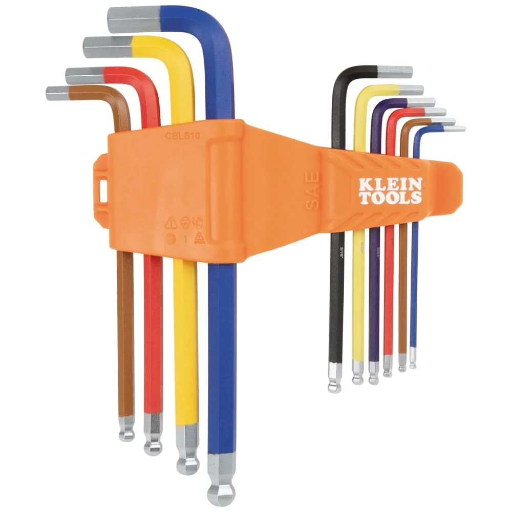 Klein Tools CBLS10 10-Piece Powder Coated Long Ball-End Hex Key Set, SAE
