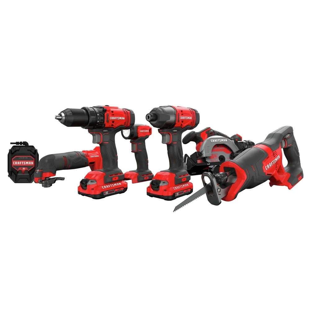 Factory Reconditioned Craftsman V20 Lithium-Ion Cordless 6-Tool Combo Kit with 2 Batteries (2 Ah)