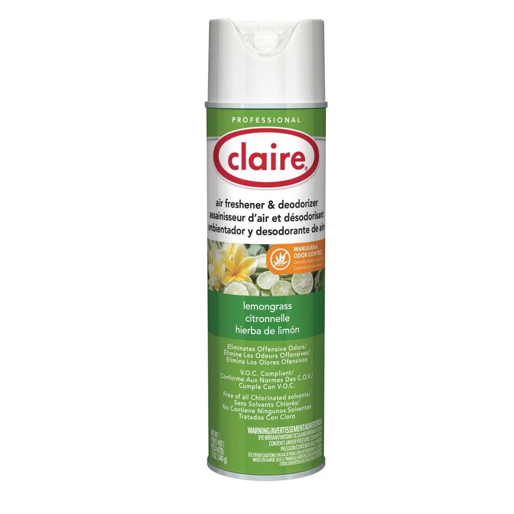 Claire 12 oz. Aerosol Spray Aerosol Air Freshener and Deodorizer - Lemongrass Citronella (1/Carton)