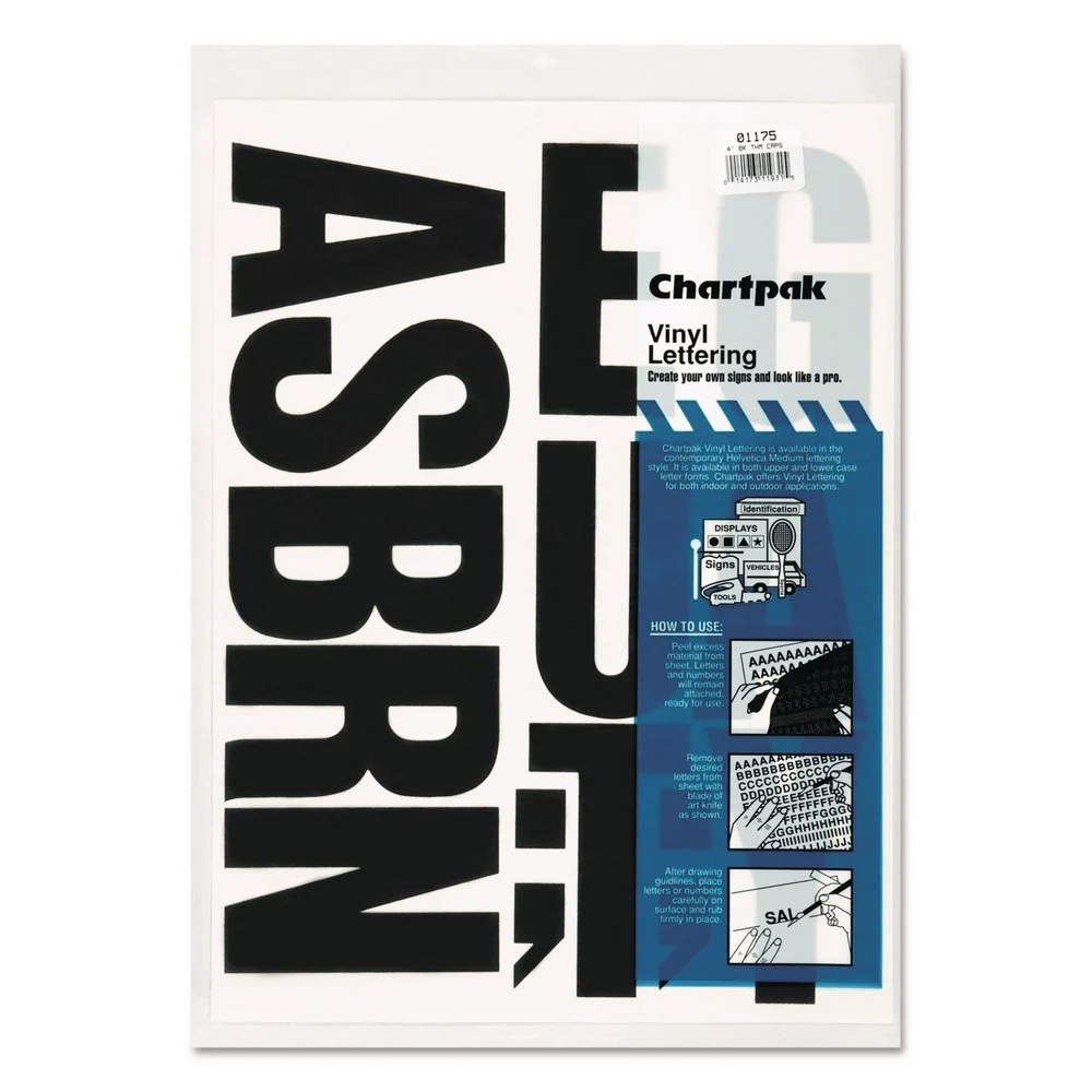 Chartpak 4 in. H Self Adhesive Press-On Vinyl Uppercase Letters - Black (58/Pack)