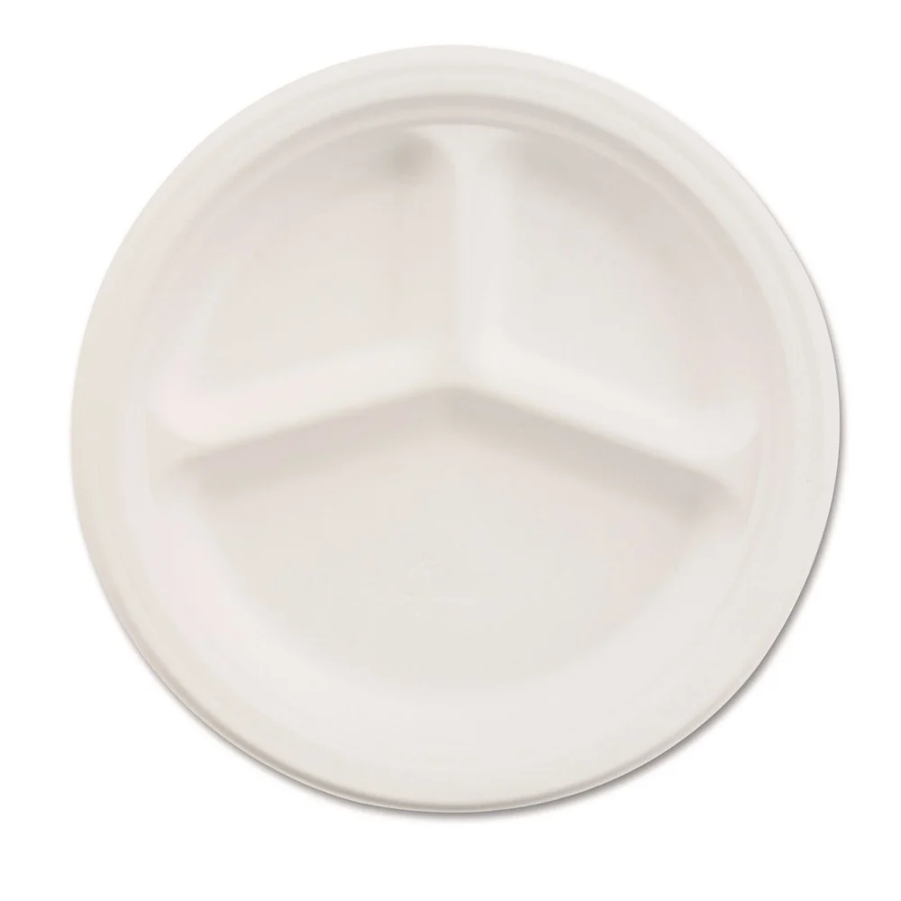 Chinet 21204 3 Compartment Plate 10-1/4 in. Di Paper Dinnerware - White (500/Carton)