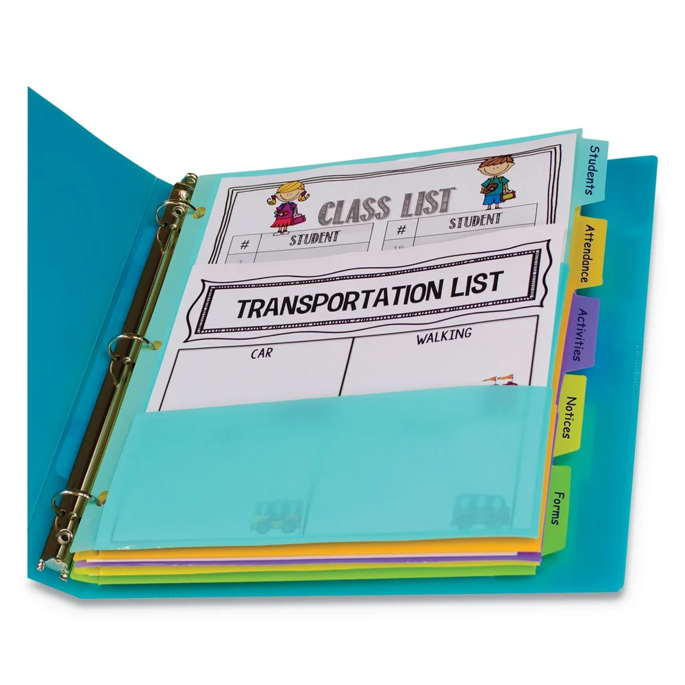 C-Line 07650 11.5 in. x 10 in. 5-Tab Index Dividers with Multi-Pockets - Assorted (1-Set)
