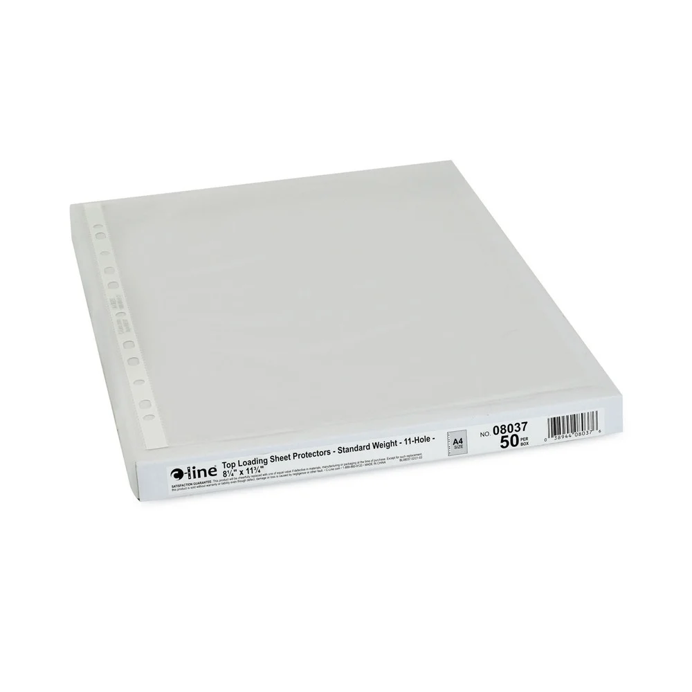C-Line 11-Hole Punched Top Load 8.25 in. x 11.75 in. Insert Medium-Duty A4 Standard Weight Sheet Protectors - Clear Front (50/Box)