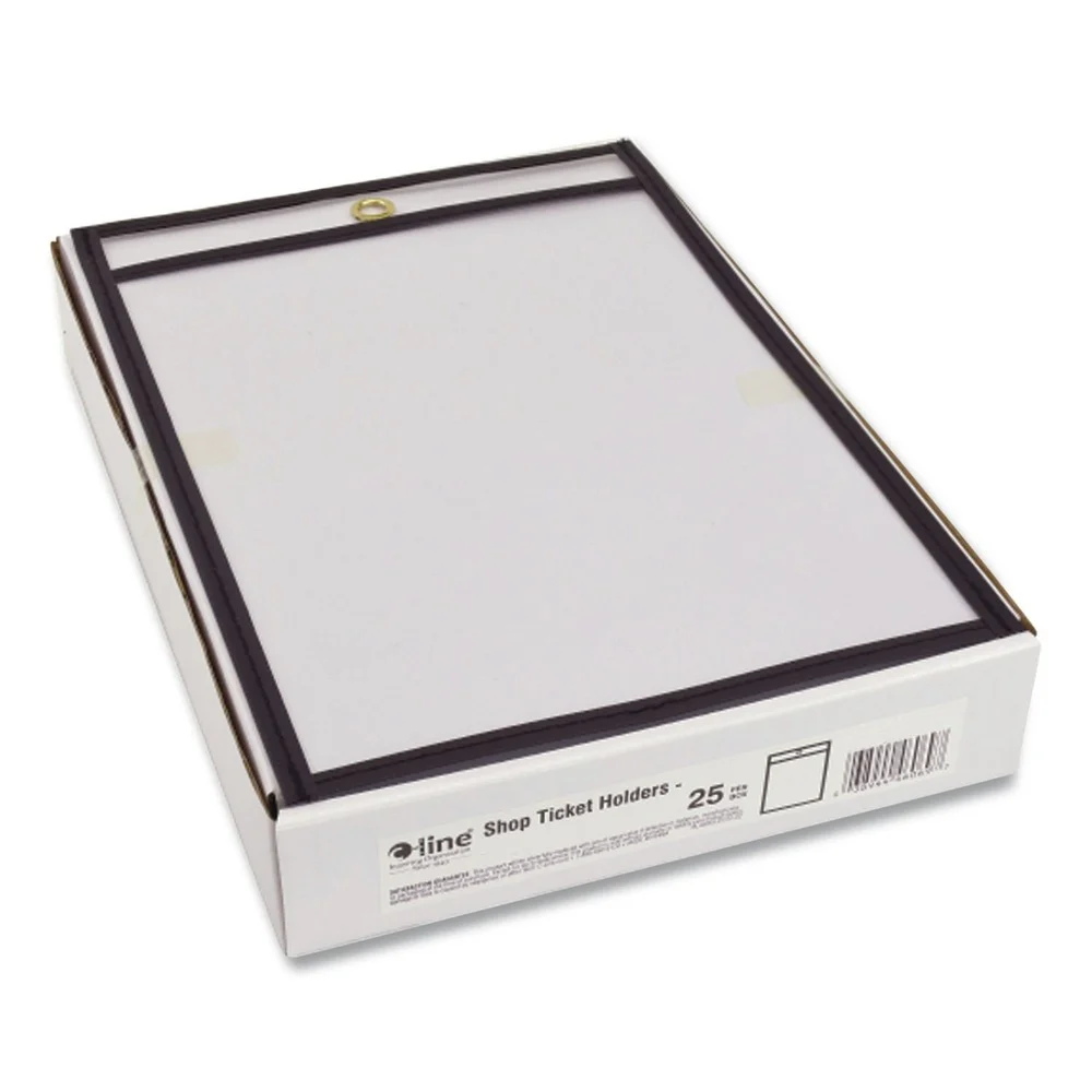 C-Line 46058 Super Heavy-Duty Top Load 5 in. x 8 in. Insert Stitched Shop Ticket Holders - Clear Front, Black Border (25/Box)