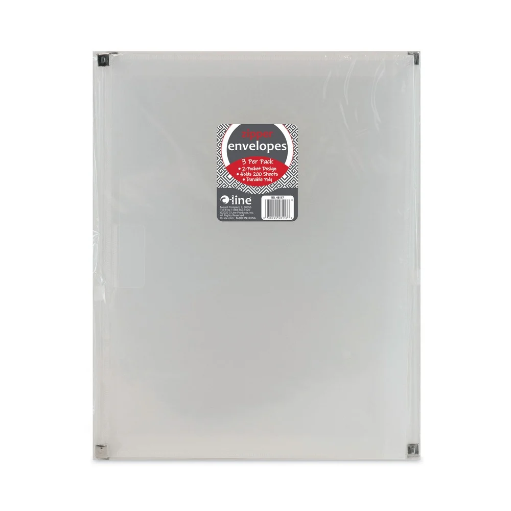 C-Line 2 Sections 1 in. Capacity 10 in. x 13 in. Zip 'N Go Reusable Envelope with an Outer Pocket - Clear (3/Pack)