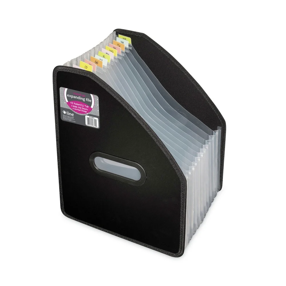 C-Line 58810 10 in. Expansion 1/12-Cut Tabs 13 Sections Letter Size Vertical Expanding File - Black