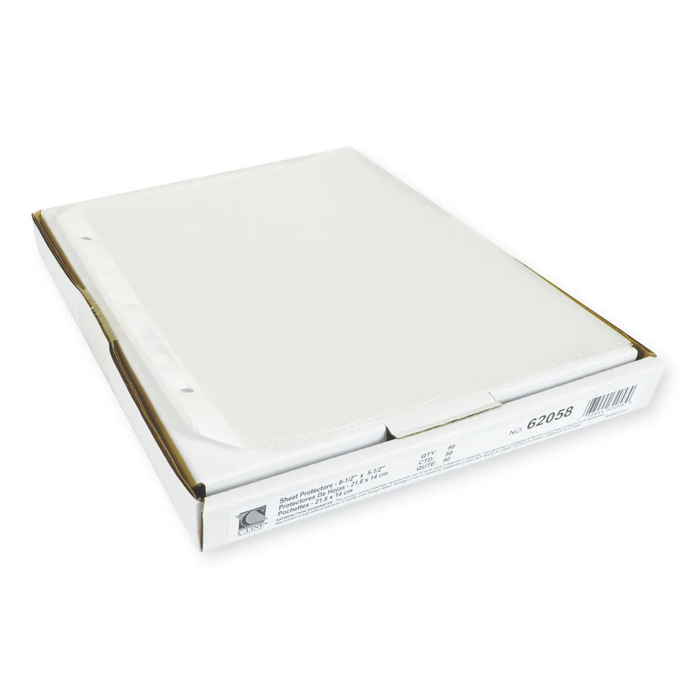 C-Line 3-Hole Punched Top Load 5.5 in. x 8.5 in. Insert Heavy-Duty Polypropylene Sheet Protectors - Clear Front (50/Box)