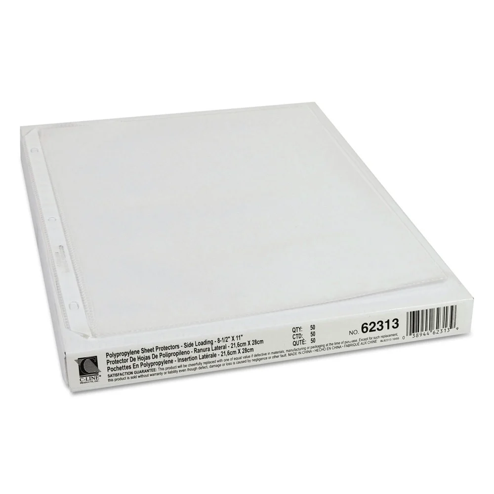 C-Line 3-Hole Punched Side Load 8.5 in. x 11 in. Insert Heavy-Duty Polypropylene Sheet Protectors - Clear Front (50/Box)
