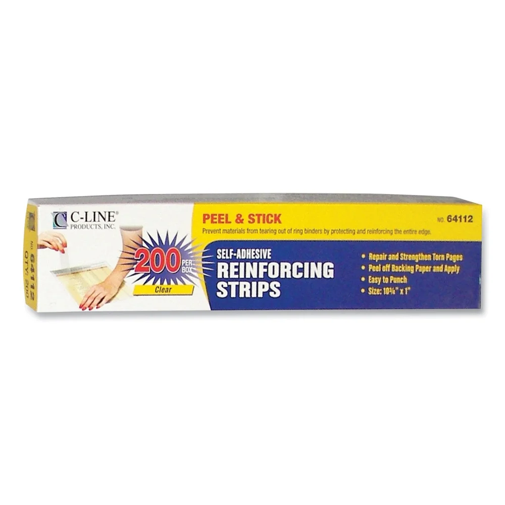 C-Line 1 in. x 10.75 in. Self-Adhesive Reinforcing Strips - Clear (200/Box)