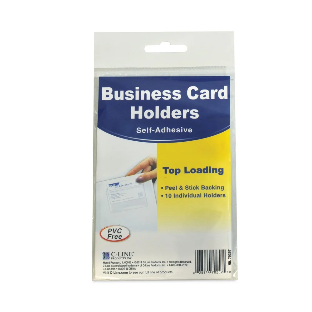 C-Line 2 in. x 3.5 in. Top Load Self-Adhesive Business Card Holders - Clear (10/Pack)