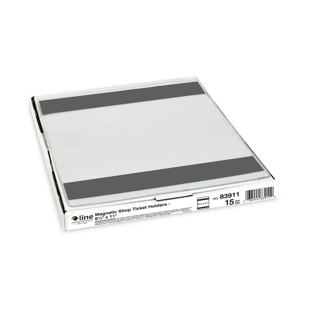 C-Line Super Heavy-Duty Top Load 8.5 in. x 11 in. Insert Magnetic Shop Ticket Holders - Clear Front (15/Box)