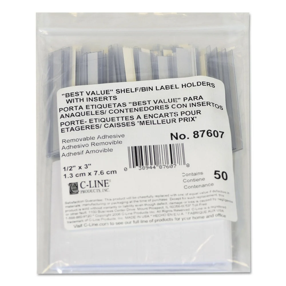C-Line 0.5 in. x 3 in. Top Load Self-Adhesive Label Holders - Clear (50/Pack)