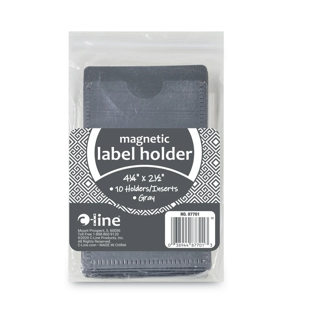 C-Line 87701 4.25 in. x 2.5 in. Side Load Slap-Stick Magnetic Label Holders - Gray (10/Pack)