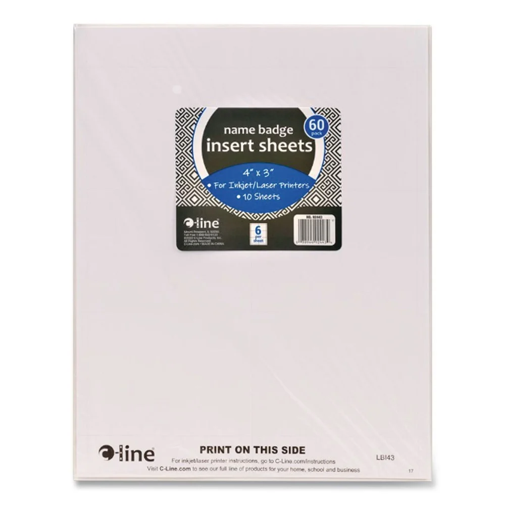 C-Line 4 in. x 3 in. Name Badge Inserts - White (60/Pack)