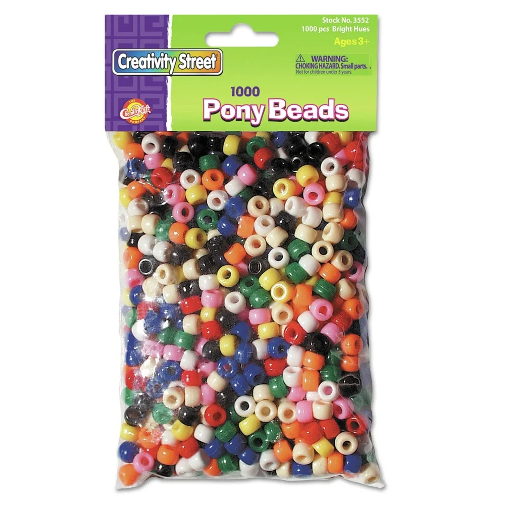Creativity Street 6 mm. x 9 mm. Plastic Pony Beads - Assorted Primary Colors (1000/Pack)