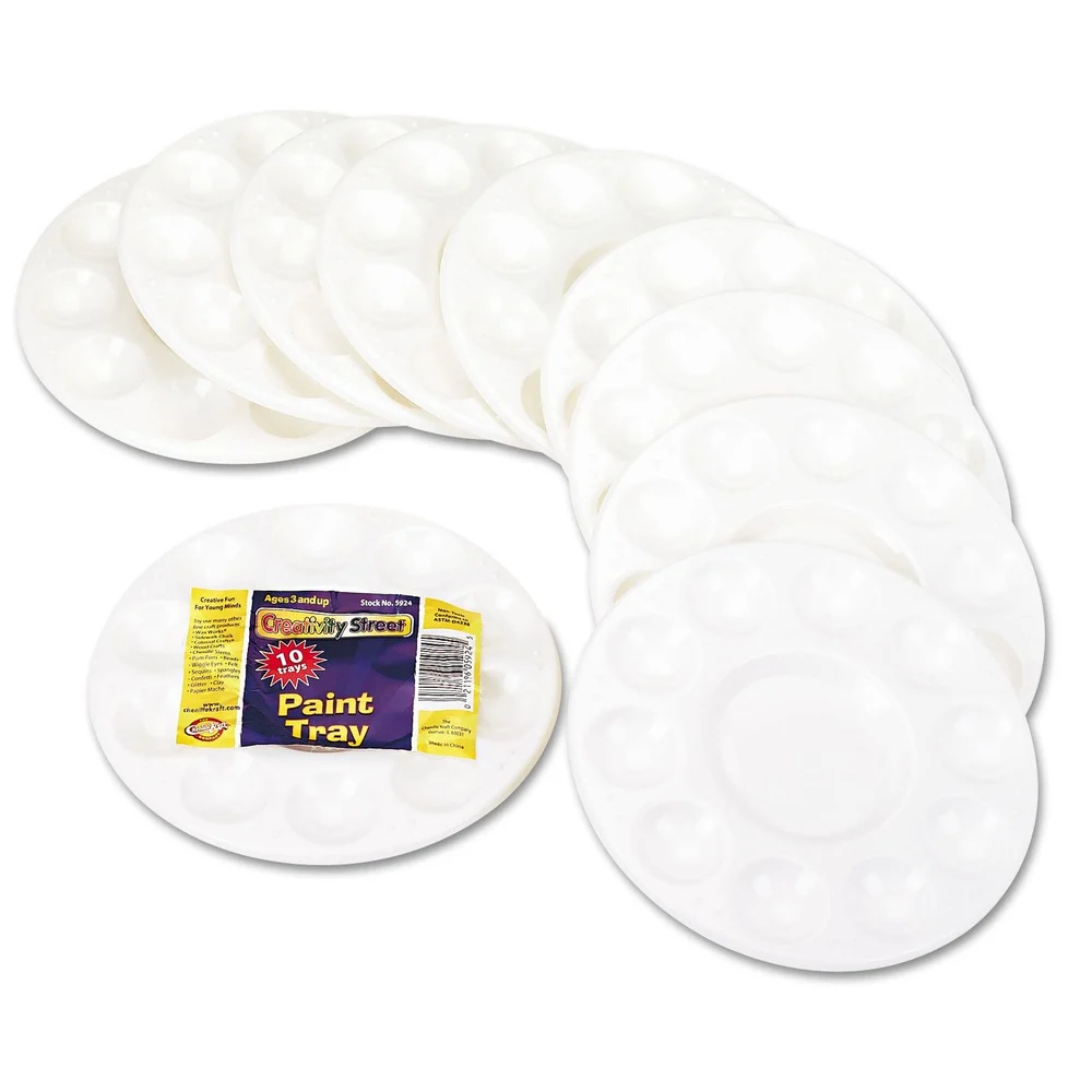 Creativity Street Round Plastic Paint Trays for Classroom - White (10/Pack)
