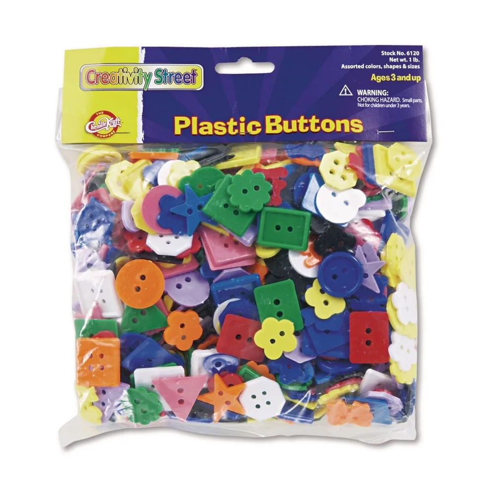 Creativity Street 1 lb Plastic Button Assortment - Assorted Colors/Shapes/Sizes (1/Pack)