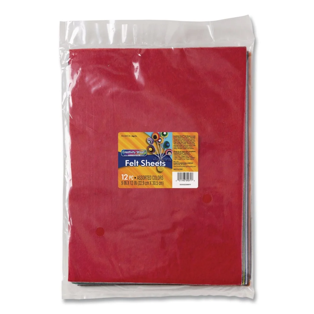 Creativity Street 9 in. x 12 in. Rectangular Felt Sheets - Assorted Colors (12/Pack)
