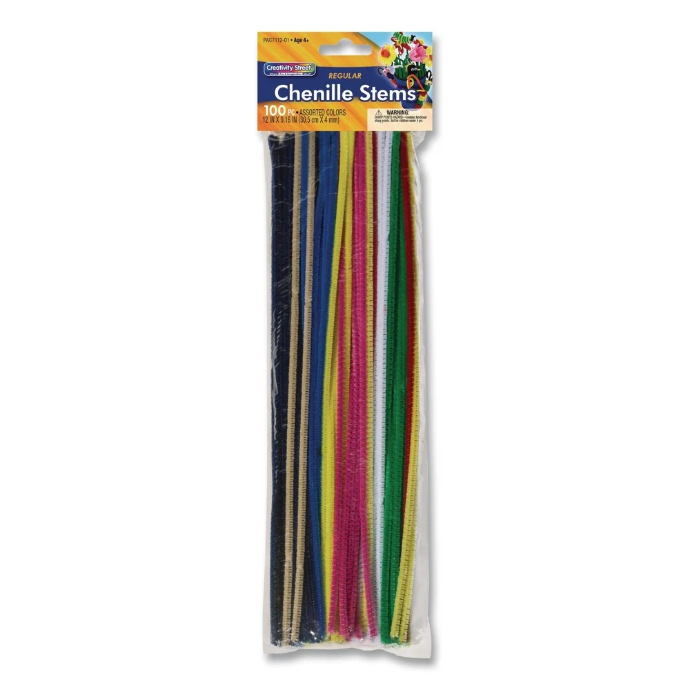 Creativity Street 12 in. x 4 mm Metal Wire/Polyester Regular Stems - Assorted Colors (100/Pack)