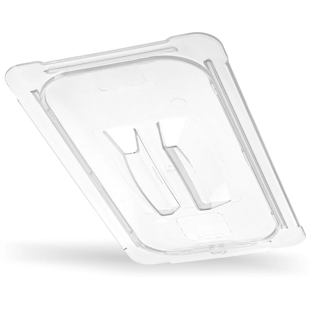 Carlisle 10230U07 10.38 in. x 12.75 in. x 0.88 in. StorPlus Polycarbonate Handled Universal Plastic Lid - Clear