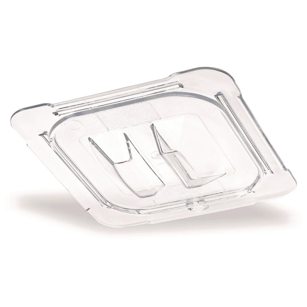 Carlisle 10310U07 6.31 in. x 6.88 in. x 0.88 in. StorPlus Polycarbonate Handled Universal Plastic Lid - Clear