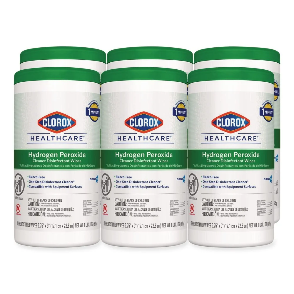 Clorox Healthcare 9 in. x 6.75 in. Hydrogen Peroxide Cleaner Disinfectant Wipes - Unscented (95/Canister, 6 Canisters/Carton)