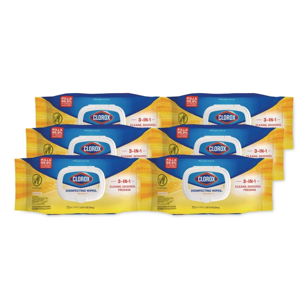 Clorox 8 in. x 7 in. 1-Ply Easy Pull Pack Disinfecting Wipes - Lemon Scent White (6 Boxes/Carton)