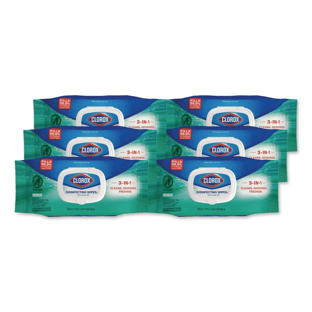 Clorox 8 in. x 7 in. 1-Ply Flex Pack Disinfecting Cleaning Wipes - Fresh Scent White (6/Carton)