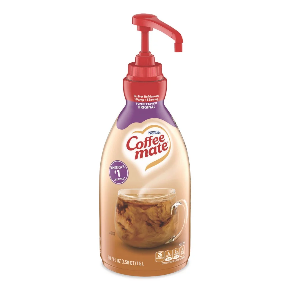 Coffee-Mate 12039938 1.5 Liter Liquid Coffee Creamer Pump Dispenser - Sweetened Original
