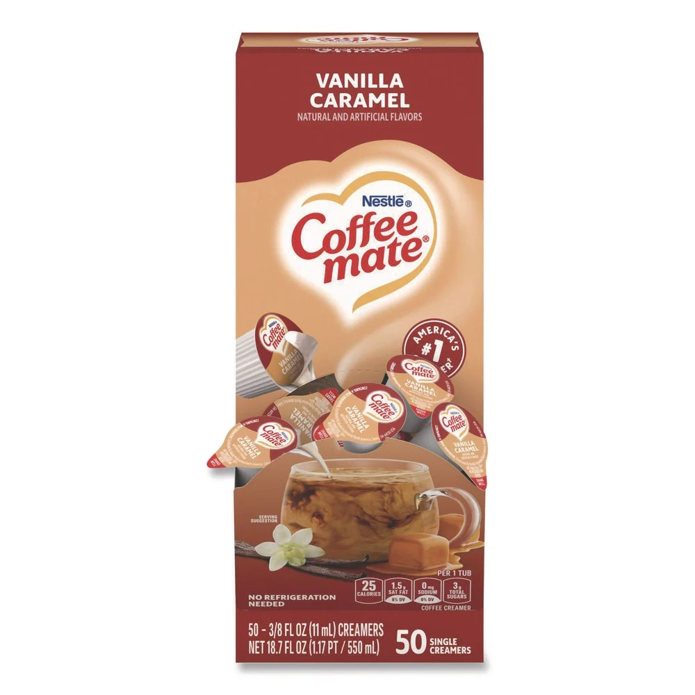 Coffee-Mate 12182156 0.38 oz. Mini Cups Liquid Coffee Creamer - Vanilla Caramel (50/Box)