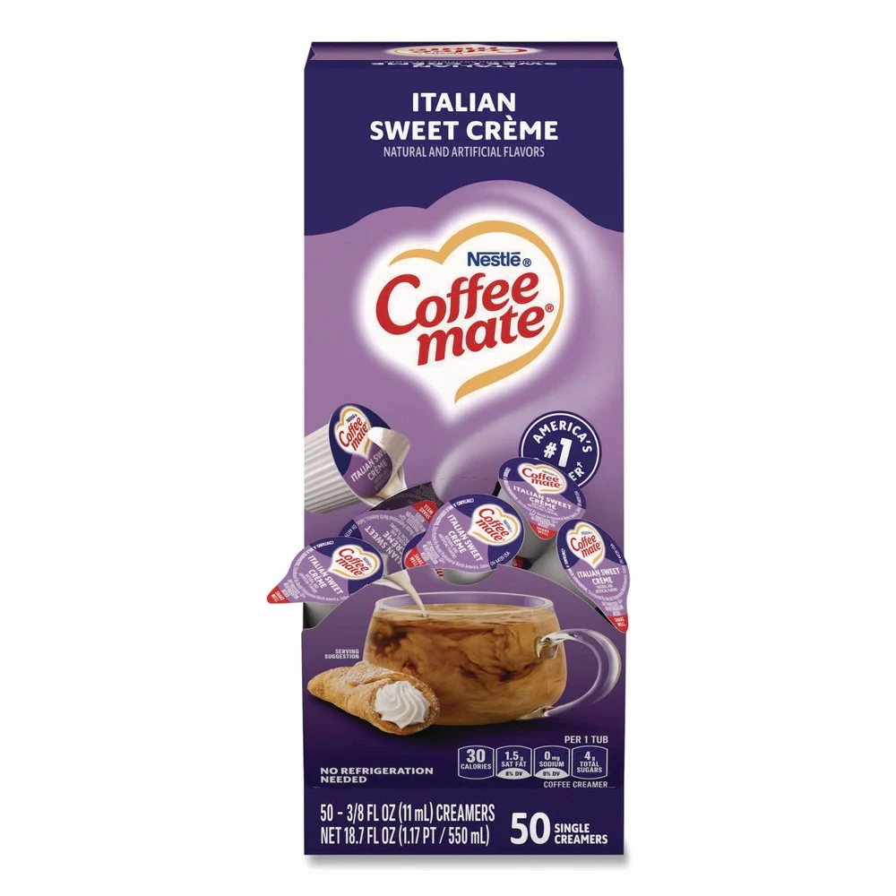 Coffee-Mate 0.38 oz Mini Liquid Coffee Creamer Cups - Italian Sweet Cream (50/Box)