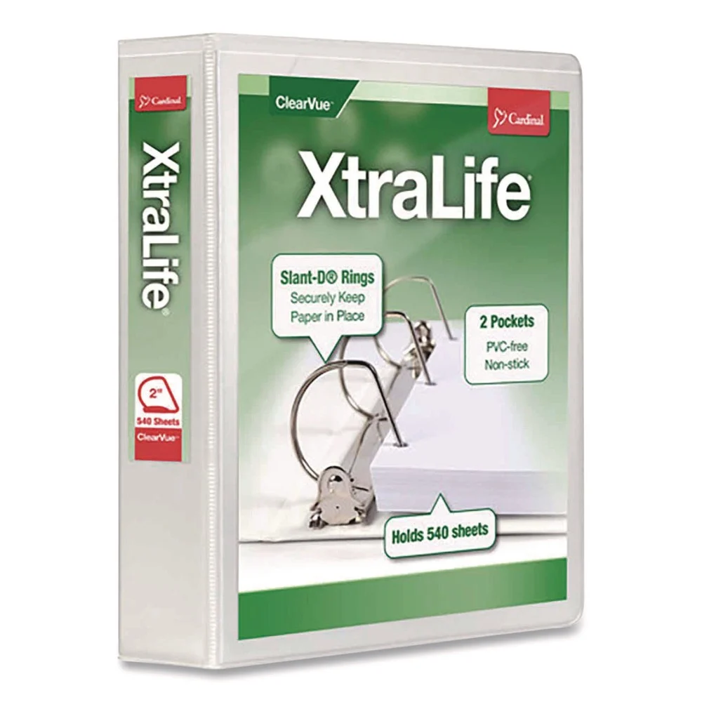 Cardinal XtraLife ClearVue 2 in. Cap 11 in. x 8-1/2 in. 3 Locking Non-Stick Slant-D Ring Binder - White