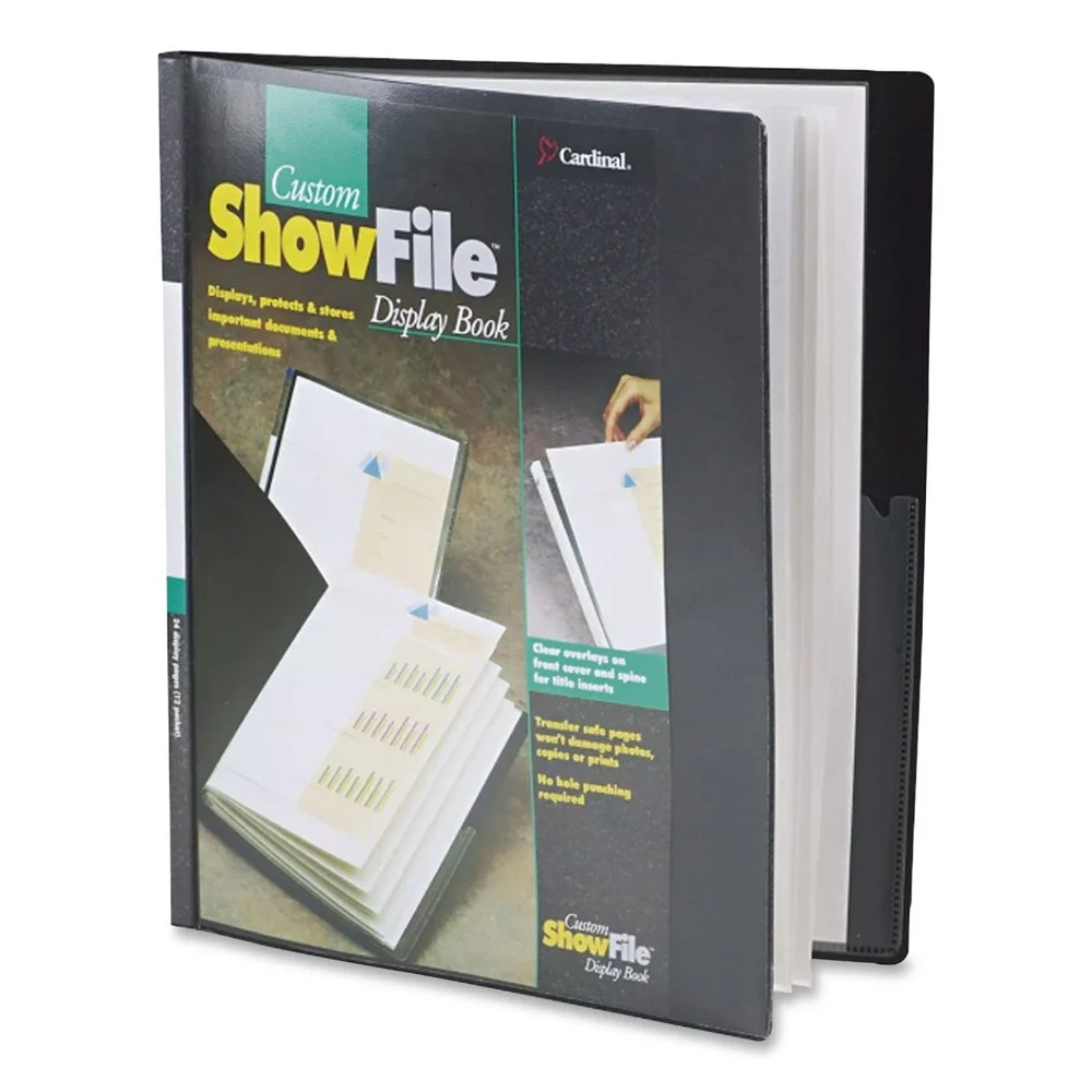 Cardinal 50132CB ShowFile 12 Letter-Size Sleeves Display Book with Custom Cover Pocket - Black