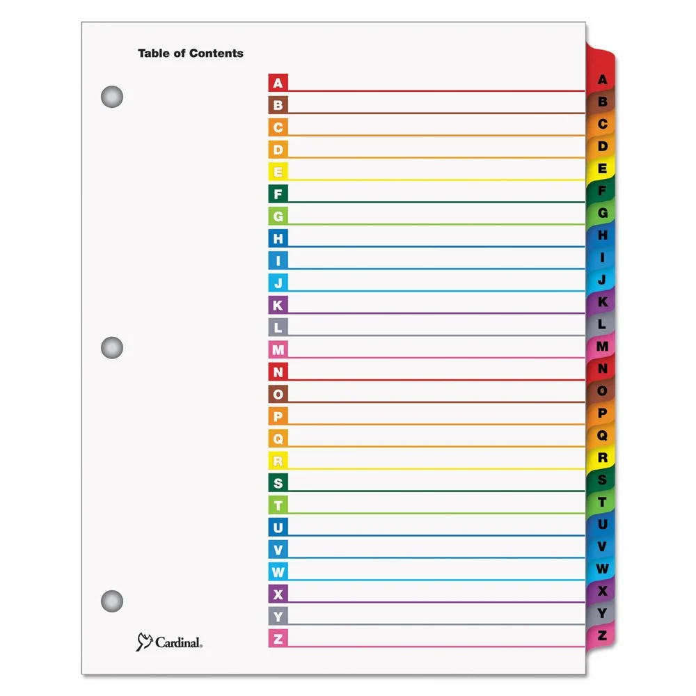 Cardinal 11 x 8.5 OneStep Printable Table of Contents and A to Z Dividers - White/Assorted Tabs (26/Set)