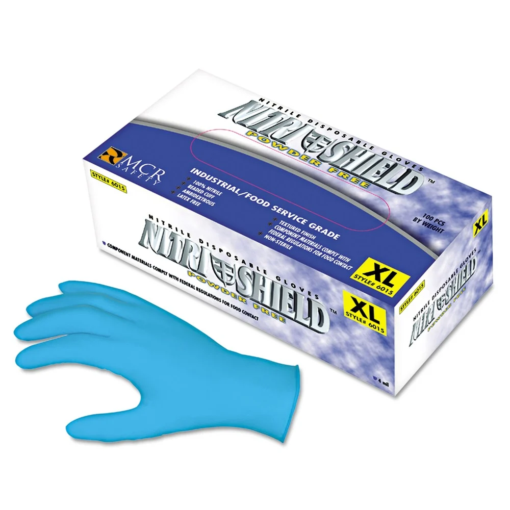 MCR Safety 4 mil Powder-Free Disposable Nitrile Gloves - Large (100/Box)