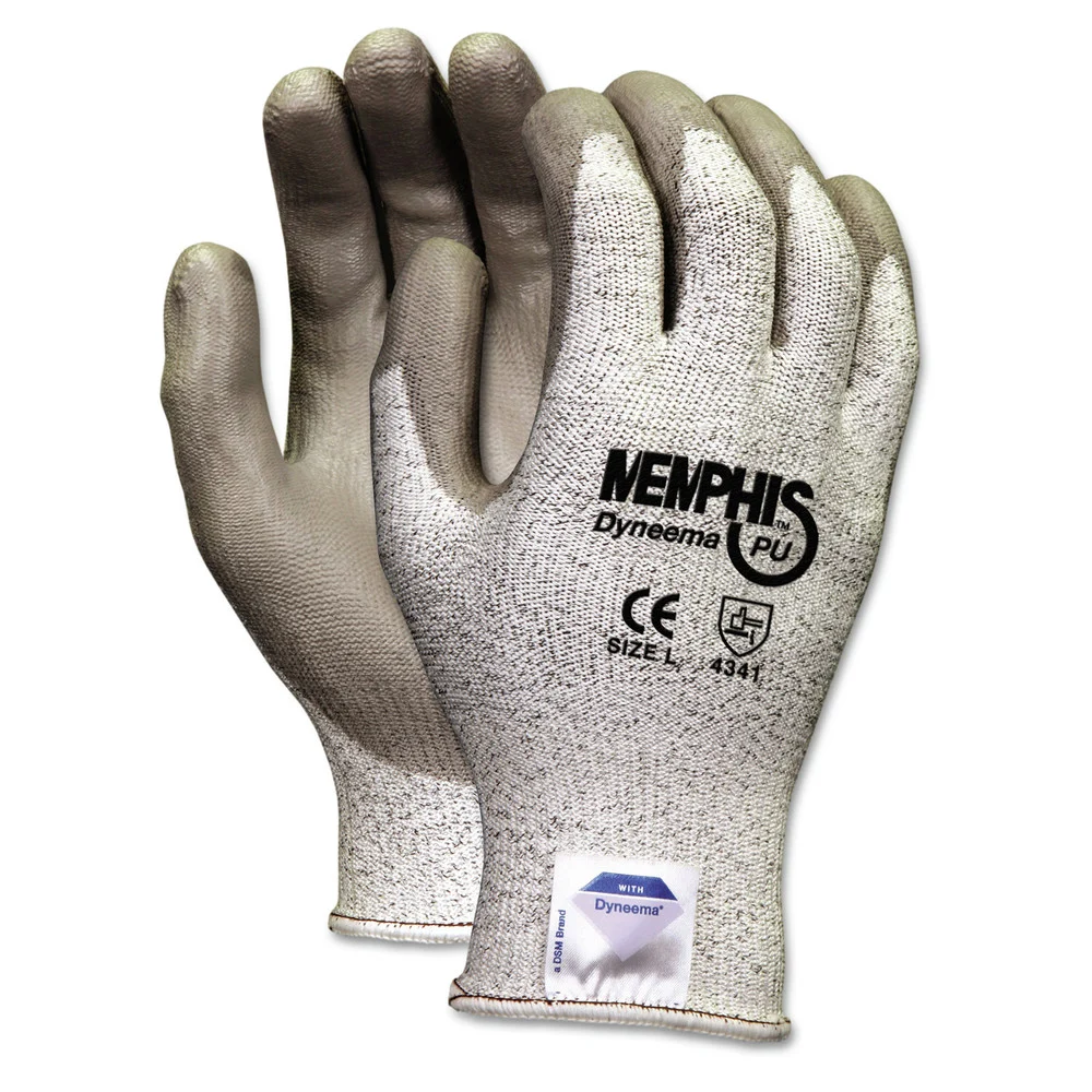 MCR Safety Memphis Dyneema Polyurethane Gloves - Large, White/Gray (1-Pair)