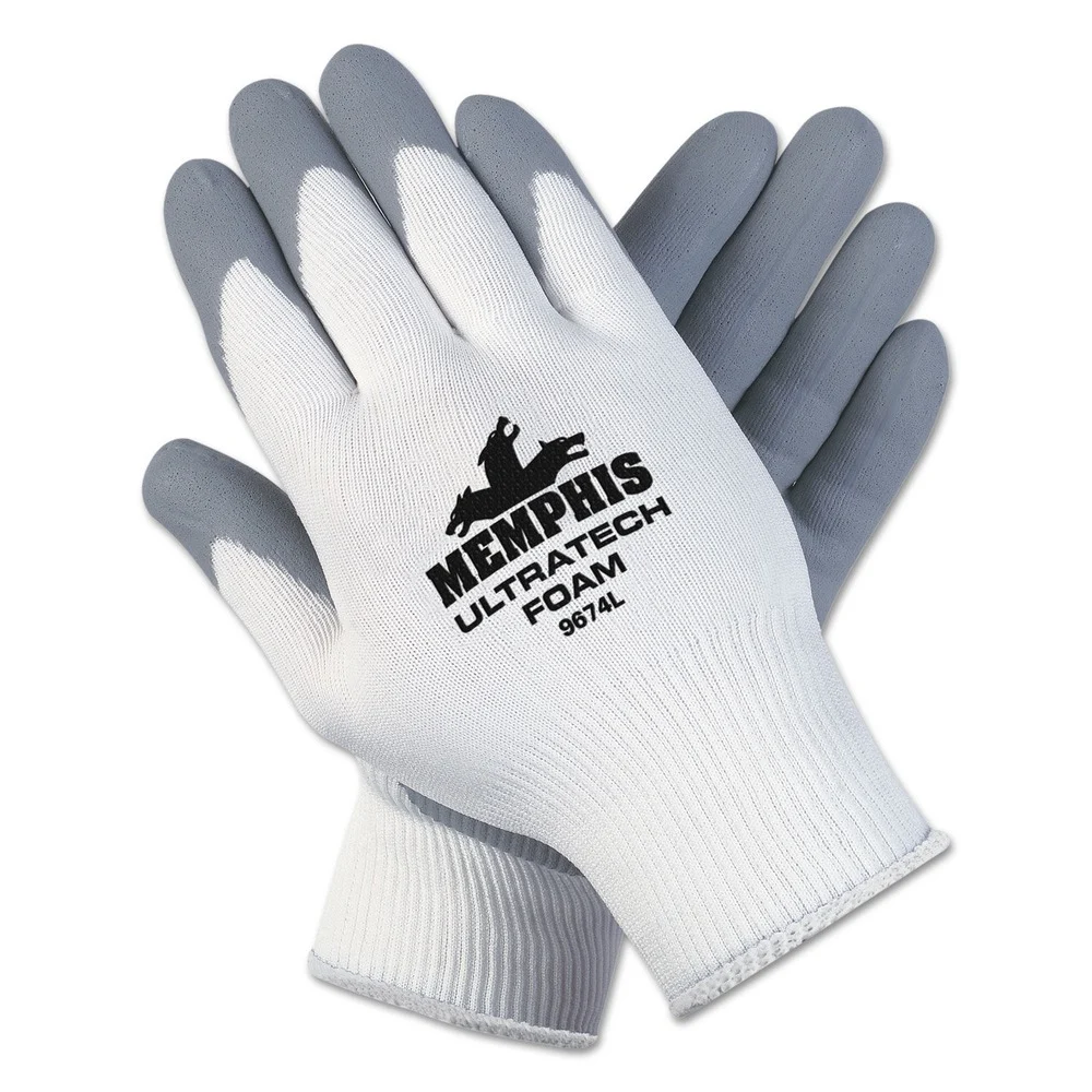 MCR Safety Ultra Tech Foam Seamless Nylon Knit Gloves - X-Large, White/Gray (1 Dozen)