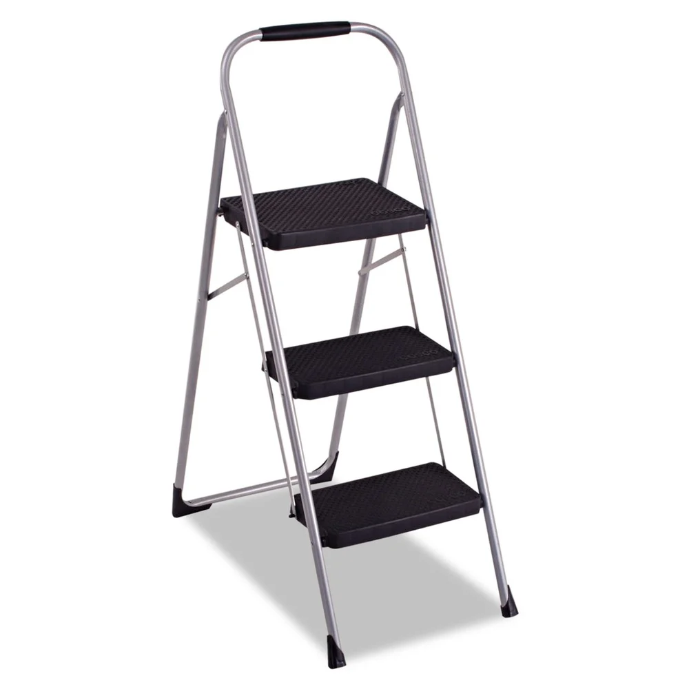 Cosco 17.75 in. x 28 in. x 45.63 in. 200 lbs. Capacity 3-Step Big Step Folding Stool - Light Gray